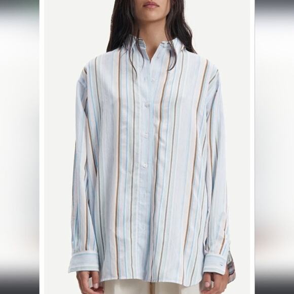 SAMSOE Multicolored Blue Striped Front Button Collared Alfrida Shirt Size XS - Picture 2 of 12